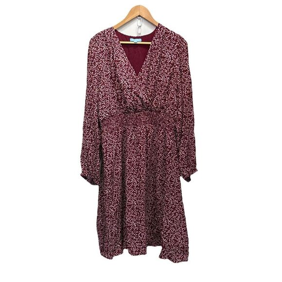 Draper James RSVP Floral Dress Burgundy Wrap Smocked Waist Midi XXL Plus Size - Picture 1 of 10